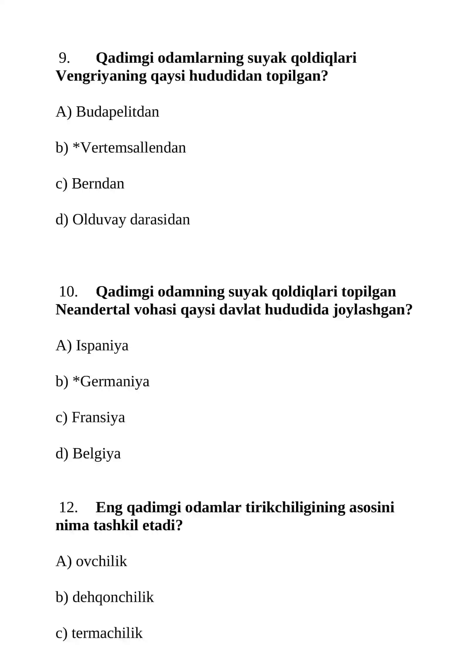 Arxeologiya fanlari test savollari 4