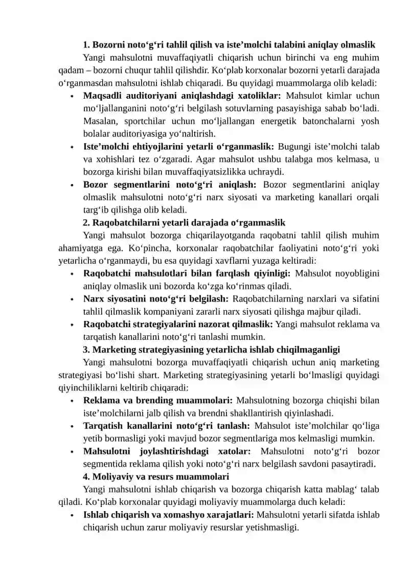 YANGI MAHSULOTNI BOZORGA CHIQARISH BO‘YICHA MARKETING REJA ISHLAB CHIQISH 4
