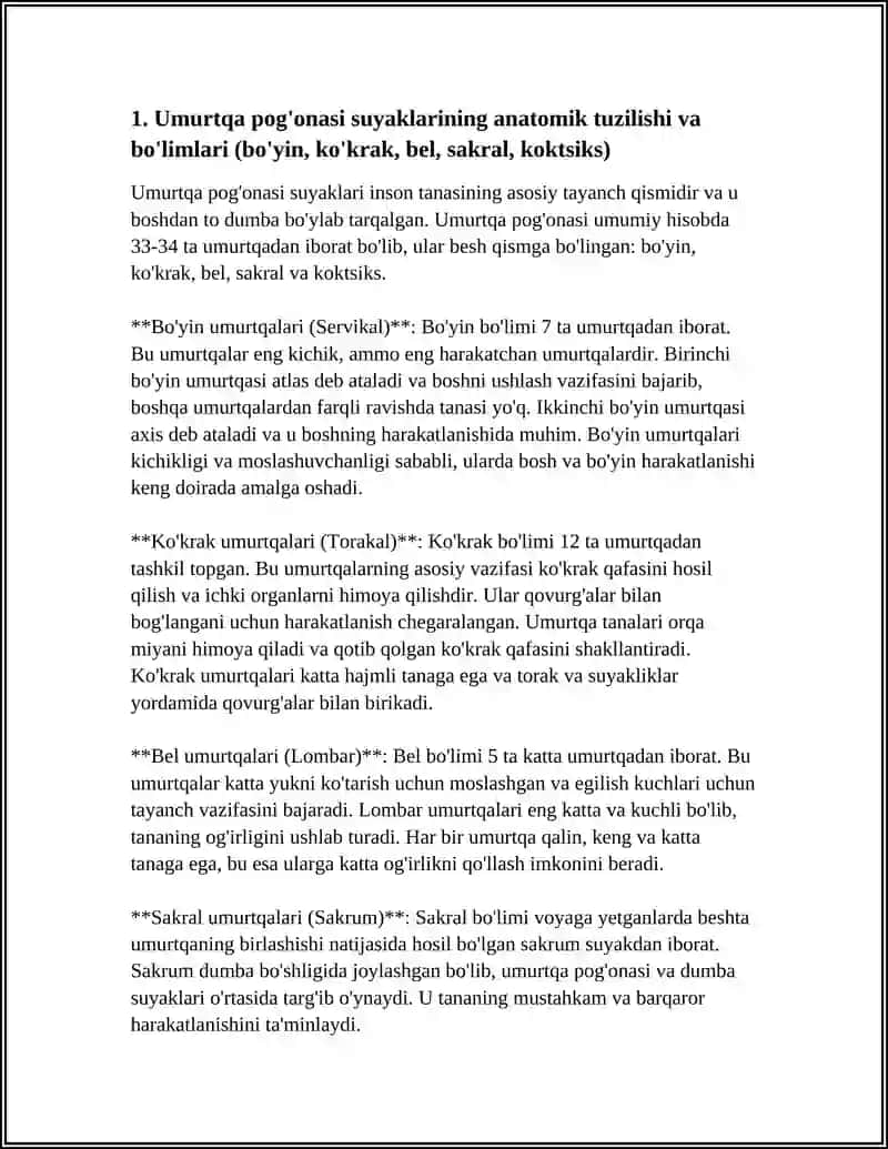 UMURTQA POGONASI SUYAKLARI. ORQA MIYA, UZUNCHOK MIYA VA VEGETATIVE NERV TIZIMI FIZIOLOGIYASI. YUZ NERVLARINING JOYLASHUVI 4