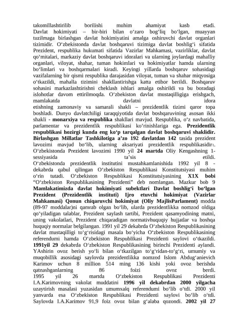 O‘ZBEKISTONDA DEMOKRATIK, FUQAROLIK JAMIYATI ASOSLARINING SHAKLLANISHI, AMALGA OSHIRILGAN SIYOSIY ISLOHOTLAR 4
