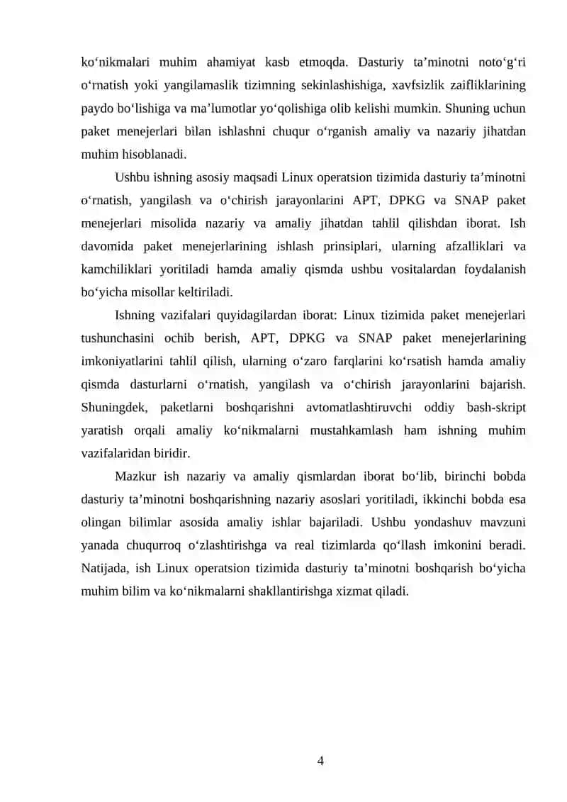 Dasturiy ta’minotni o‘rnatish, yangilash va o‘chirish (apt, snap, dpkg) 4