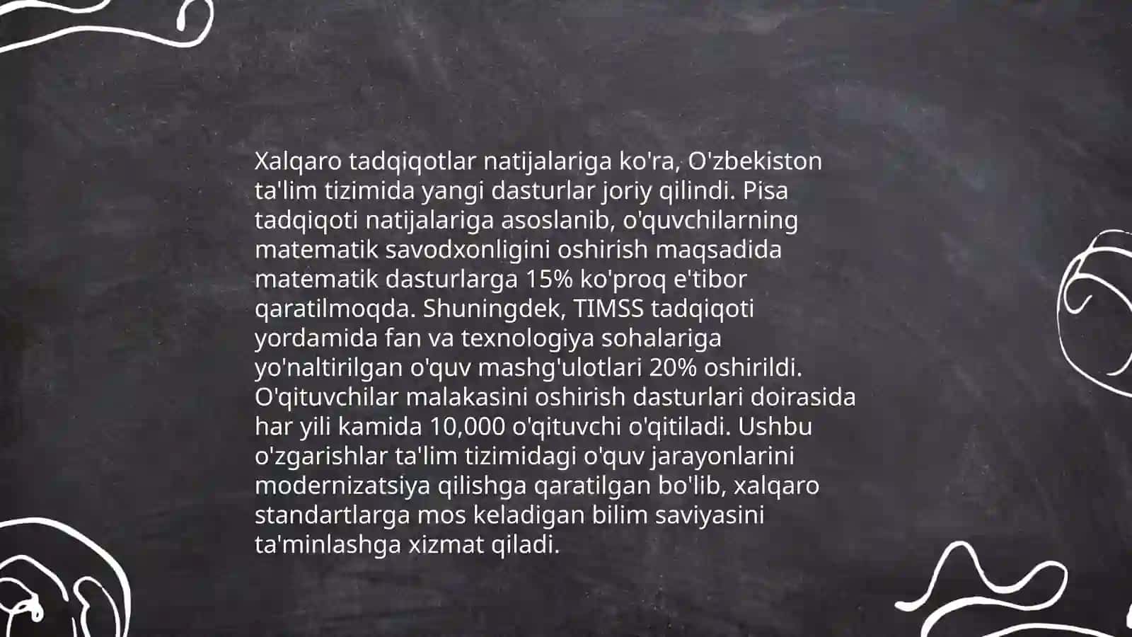 Ta'lim tizimida ta'lim sifatini baholash bo'yicha xalqaro tadqiqotlarni (PISA, TIMSS, PRILS, TALIS) joriy etishning me'yoriyi-huquqi asoslari, asosiy maqsadlar va chora tadbirlar 4