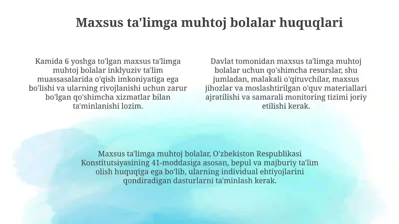 Jamoatchilik o'rtasida alohida ta'lim ehtiyojlari bo'lgan bolalarning bilim olish huquqi 4