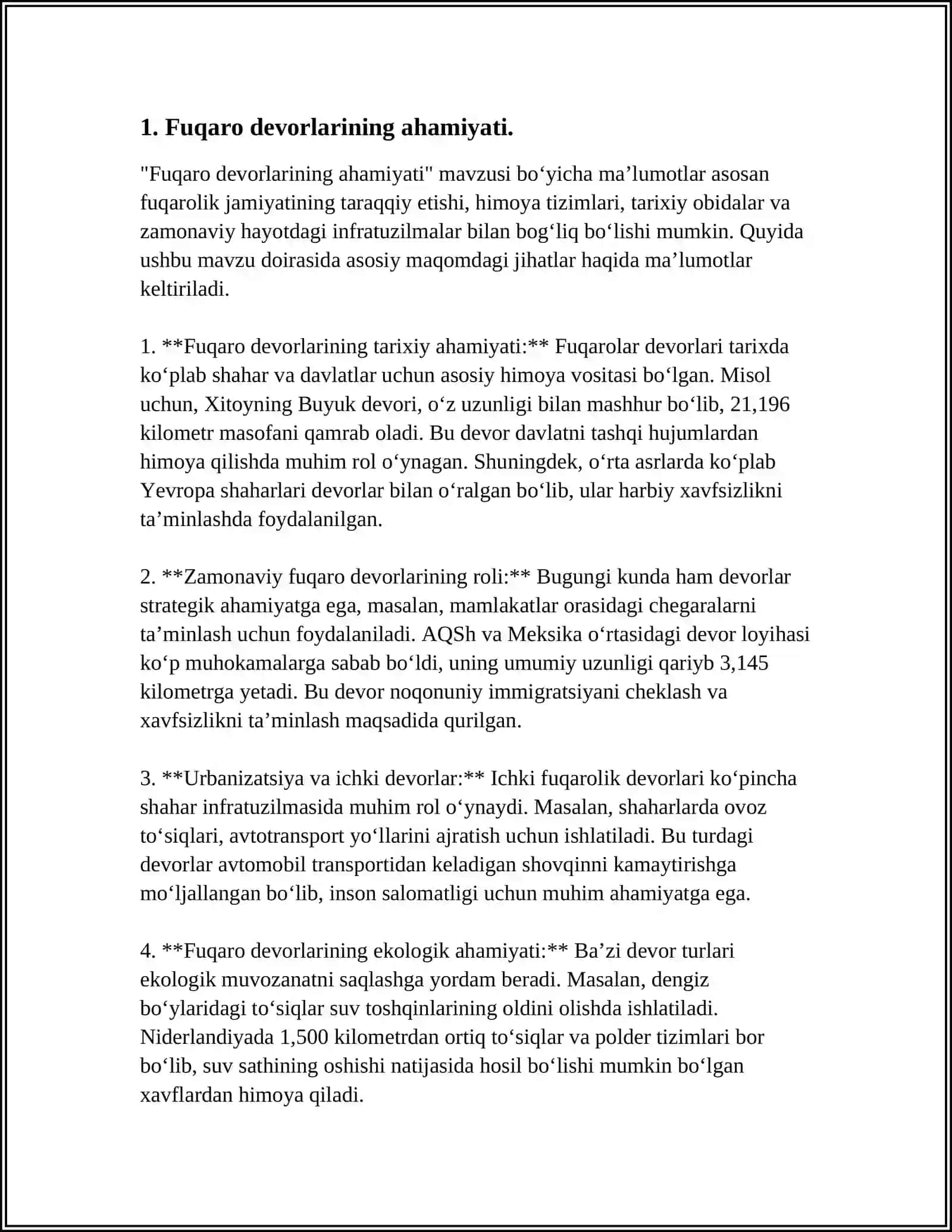 FUQARO DEVORLARI VA DEVOR KONSTRUKSIYALARI. BINO ASOSLARI VA POYDEVORLARI. POYDEVOR TURLARI VA KONSTRUKTIV YECHIMLAR. DEVORLAR VA ULARNI TURLARGA BOʻLINISHI 4