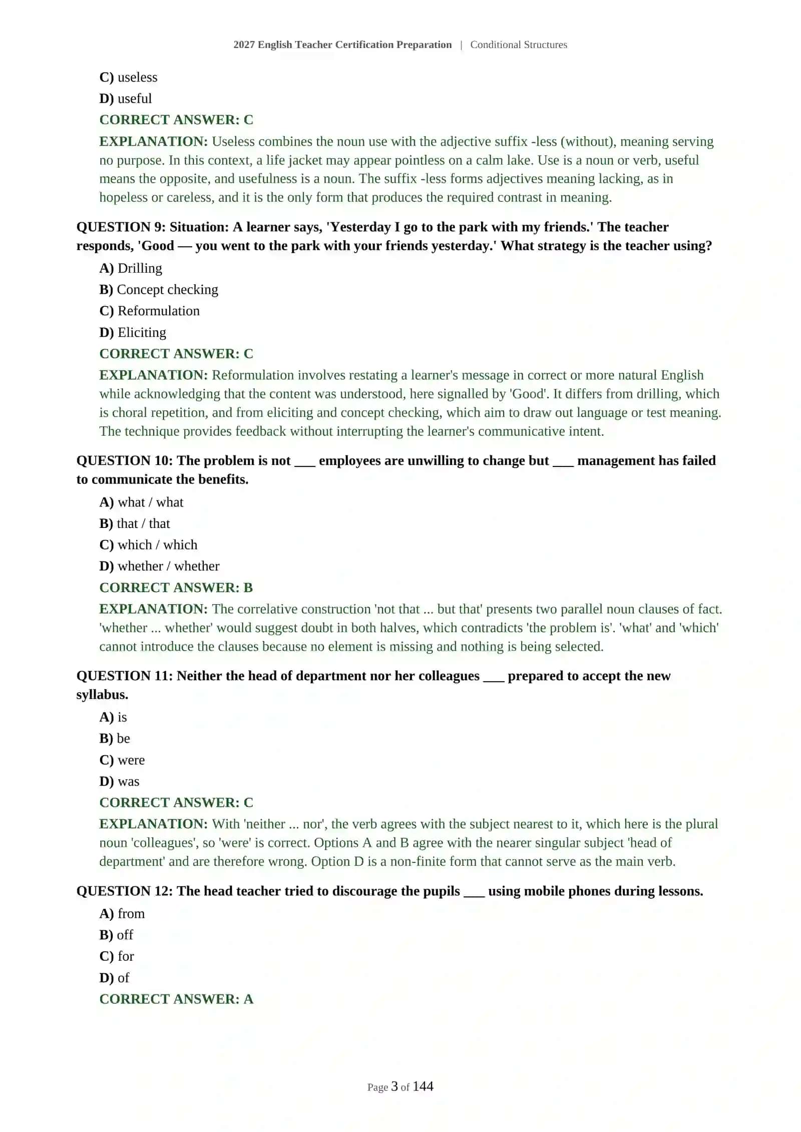 ENGLISH TEACHER PRACTICE TEST - CONDITIONAL STRUCTURES - 2027 CERTIFICATION PREPARATION 4