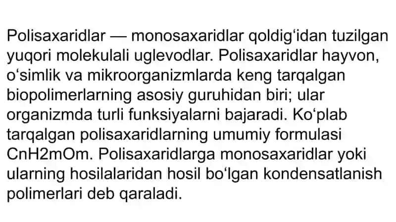 Polisaxaridlar tuzulishi va klassifikatsiyasi. 4