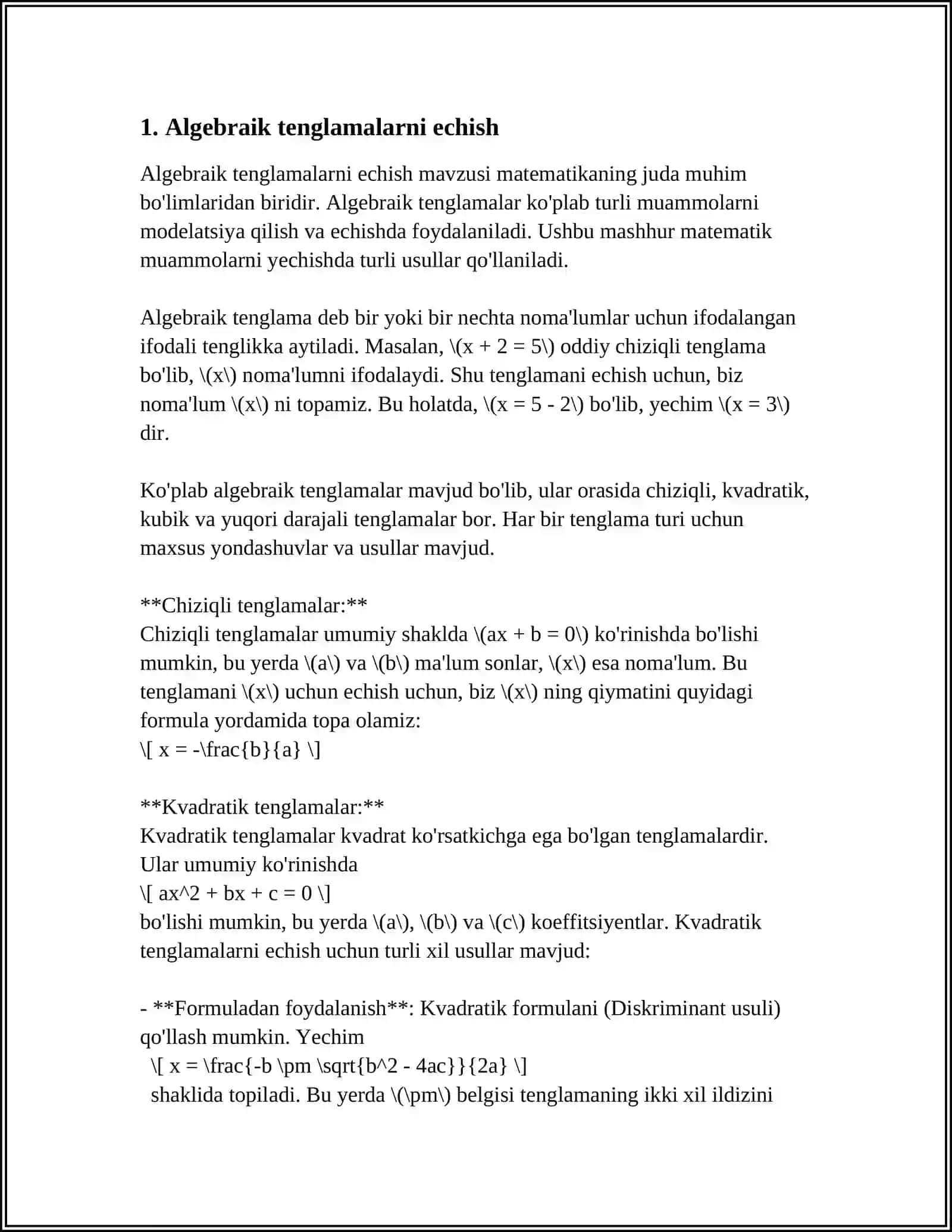 OʻQUVCHILARNING MANTIQIY VA AMALIY KUNIKMASINI SHAKILLANTIRISHGA YOʻNALTIRILGAN XALQARO BAXOLASH DASTURI PISA TIMSS TALABLARIGA MOS KELADIGAN AMALIY TOPSHITIQLAR BAZASINI YARATISH 4