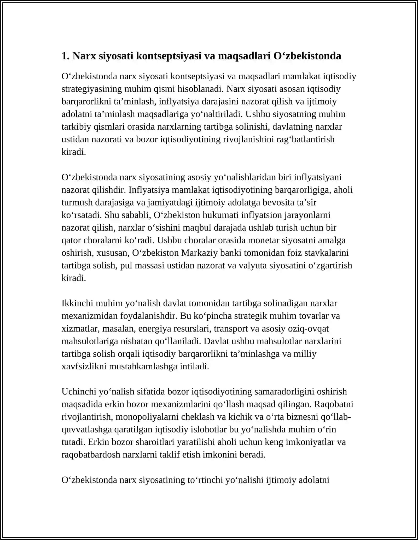 OʼZBEKISTONDA NARX SIYOSATI VA UNING ASOSIY YOʻNALISHLARI 4
