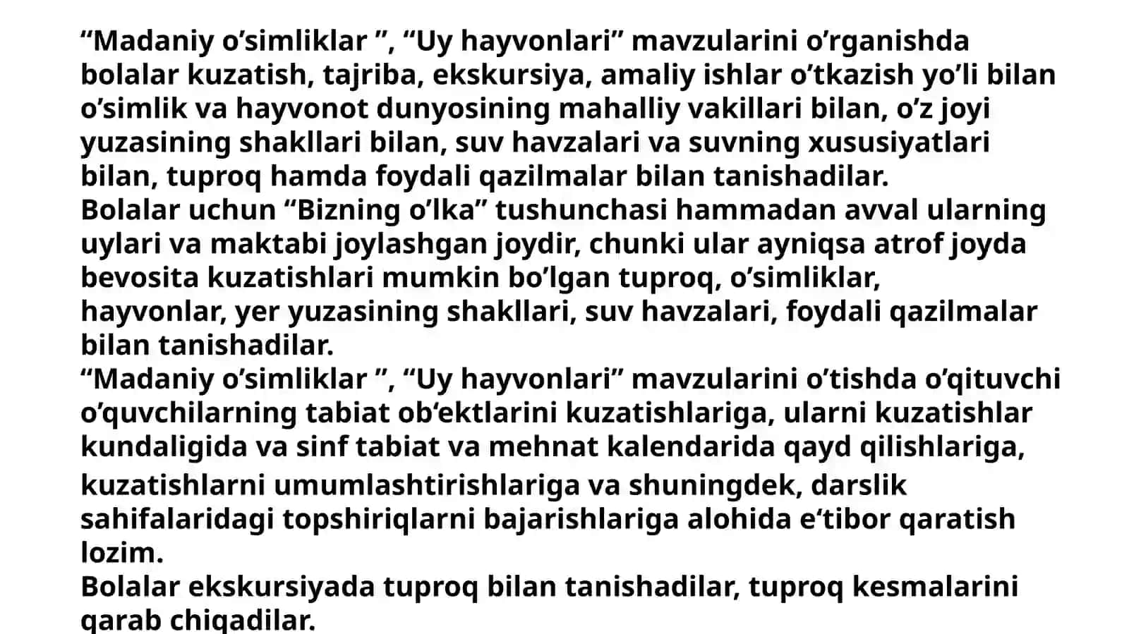 Boshlang'ich maktablar dastabiiy fanlarning mazmuni 4