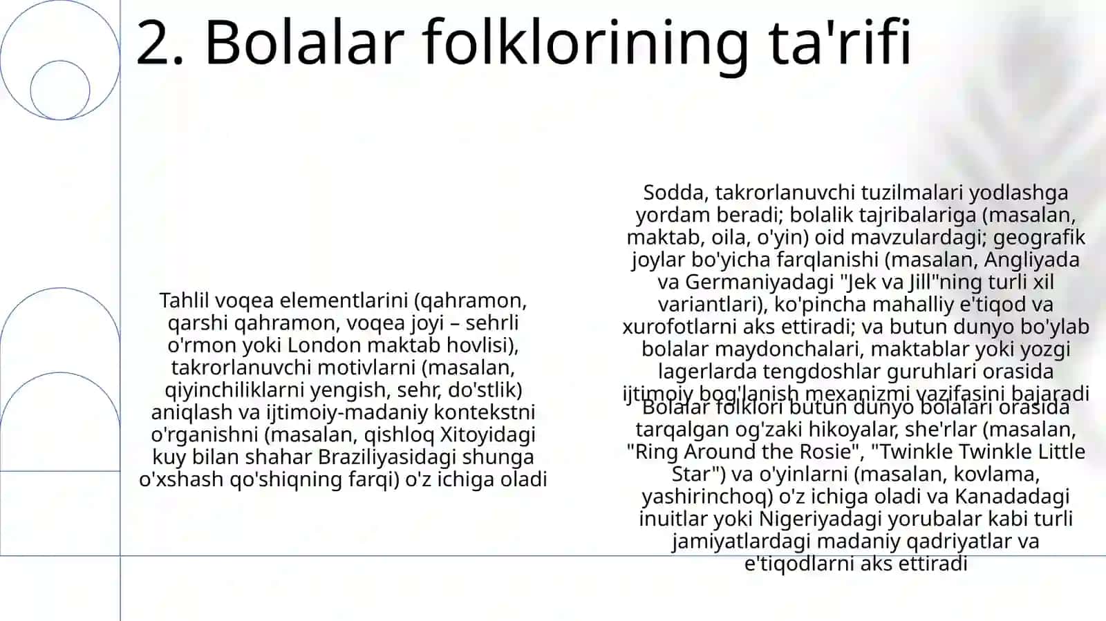 Bolalar folklorining o'ziga xos belgilarini aniqlash 4