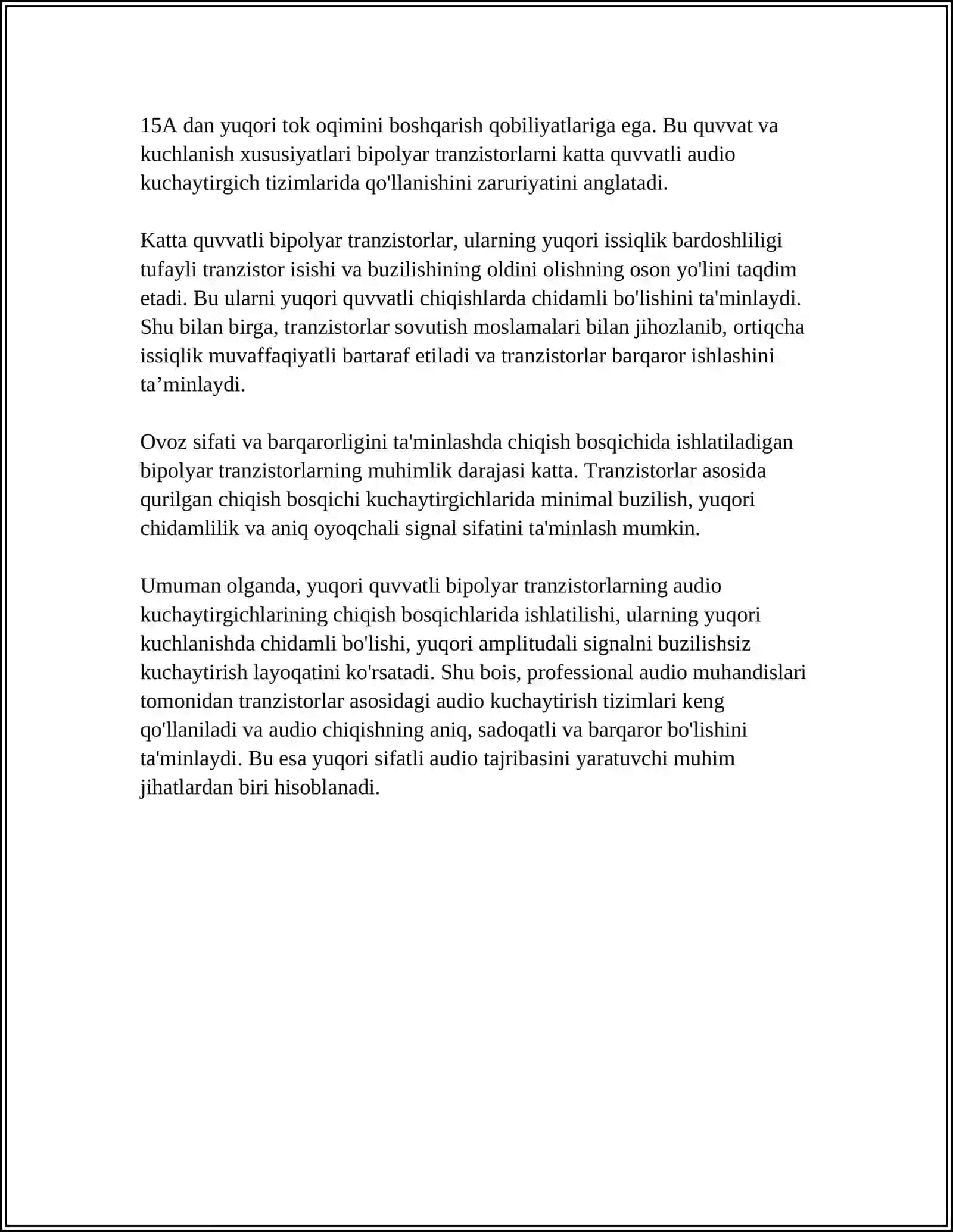 KATTA QUVVATLI BIPOLYAR TRANZISTORNI ISHLATILISHI 4