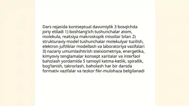 Kimyo o'qitishda tizimlilik va izchilik prensiplarini amalga oshirish 4