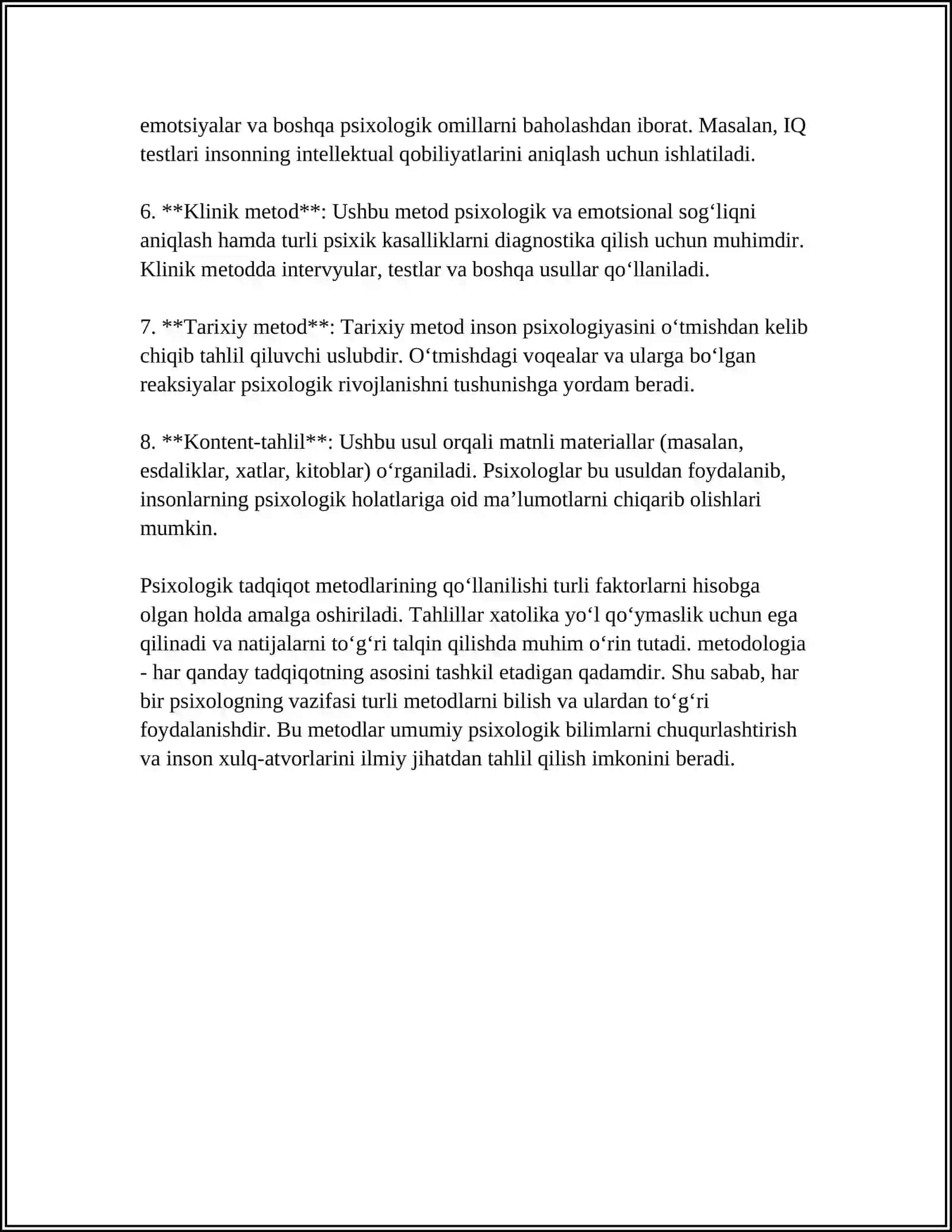 PSIXOLOGIYANING TADQIQOT METODLARI VA TARMOQLARI 4