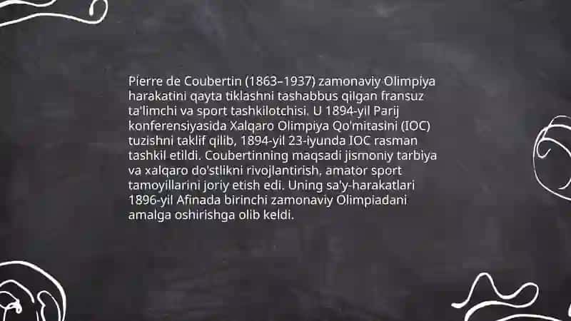 Zamonaviy Olimpiya oʻyinlarining qayta tiklanishi tarixiy sharx 4