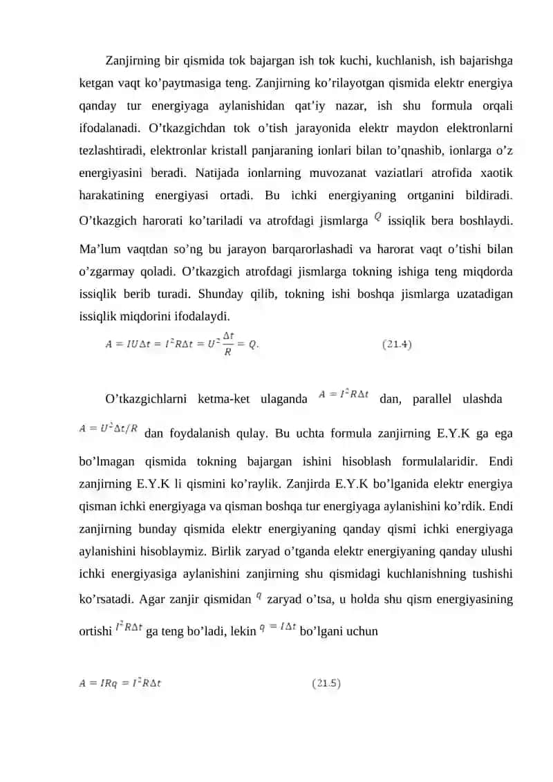 Om va Joul – Lens qonunlarining integral va differensial ko’rinishi 4