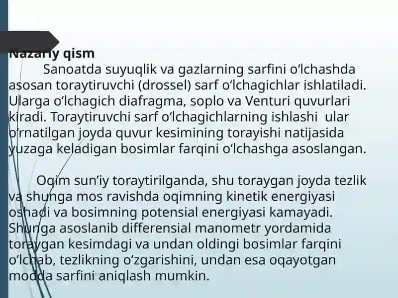 Quvurichidagi diafragmaning sarf koeffitsientini o'qitish 4