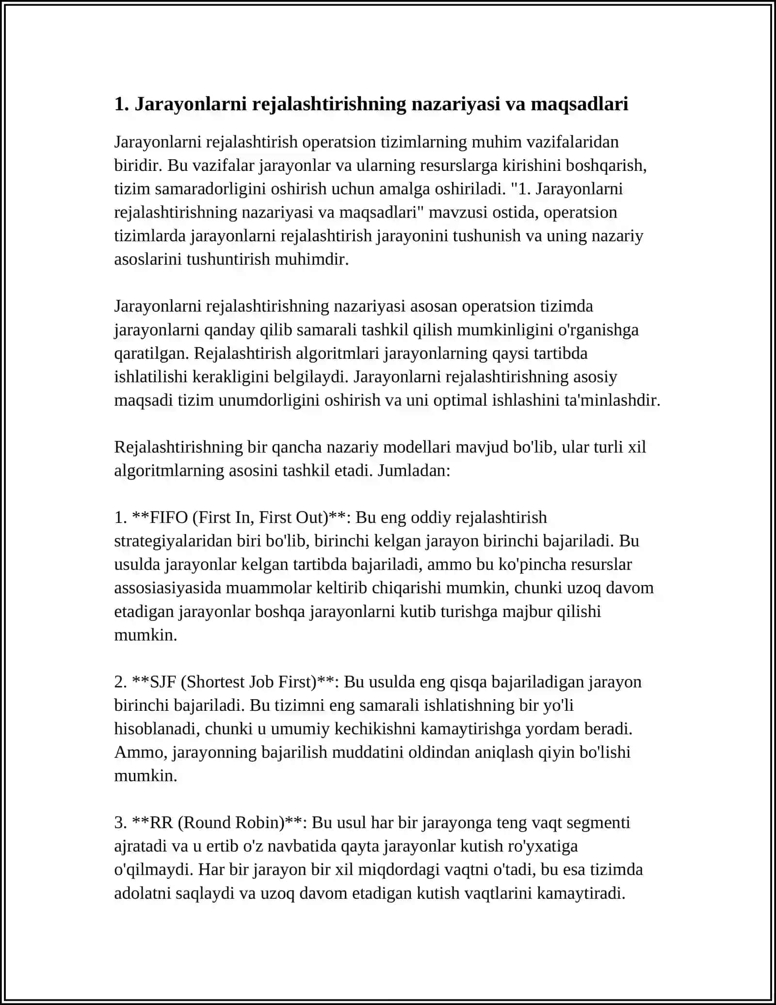 OPERATSION TIZIMLARDA JARAYONLARNI REJALASHTIRISH ALGORITMLARI 4
