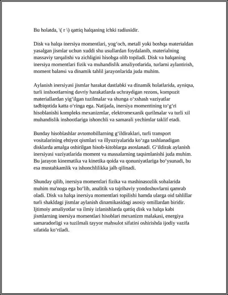 TURLI SHAKLDAGI JISMLARNING INERSIYA MOMENTLARINI HISOBLASH 4