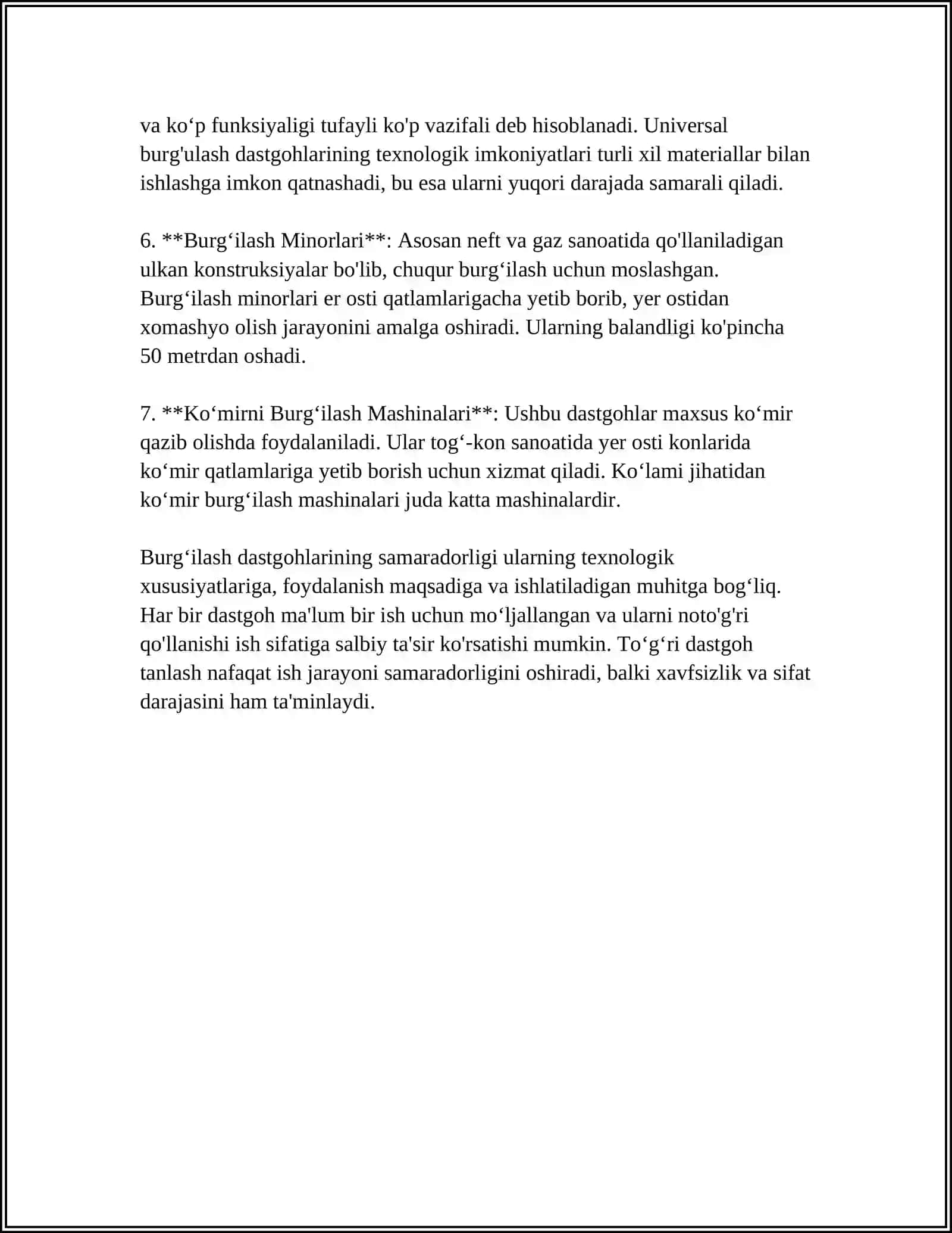 BURGʻILASH DASTGOHLARI VA PORTLOVCHI SKVAJINALARNI BURGʻILASH TEXNOLOGIYASI HAQIDA MALUMOT BERING 4