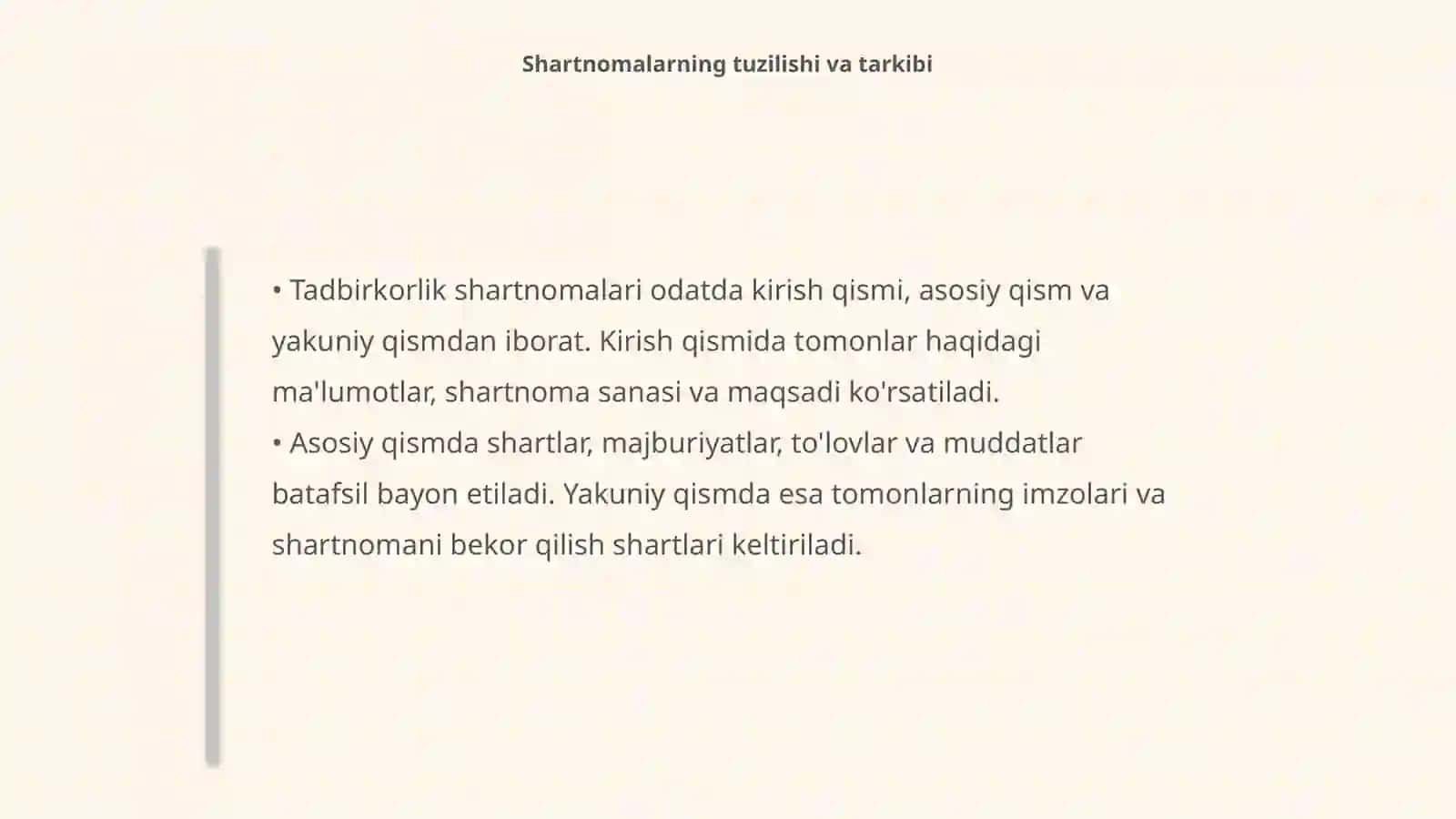 Tadbirkorlik shartnomalarini tuzish, oʻzgartirish va bekor qilish 4