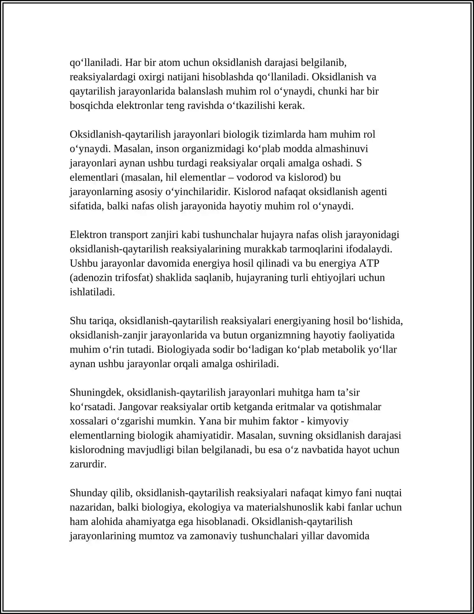 OKSIDLANISH QAYTARILISH REAKSIYALARI VA S ELEMENTLARNING BIOLOGIK AHIYATI 4