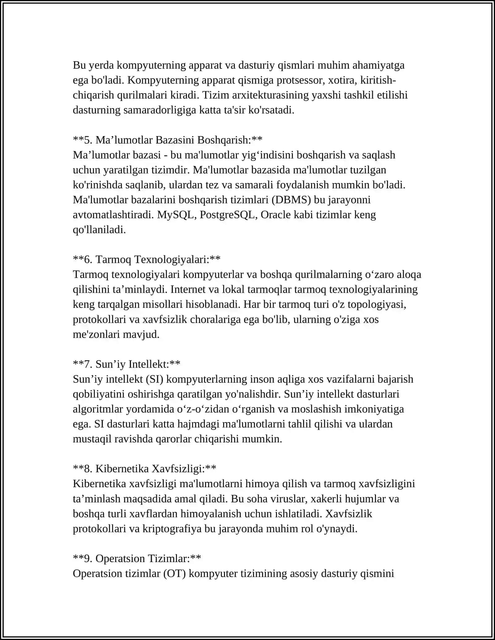«INFORMATIKA VA AHBOROT TEXNOLOGIYALARI» FANI PREDMETI VA UNING AHAMIYATI 4