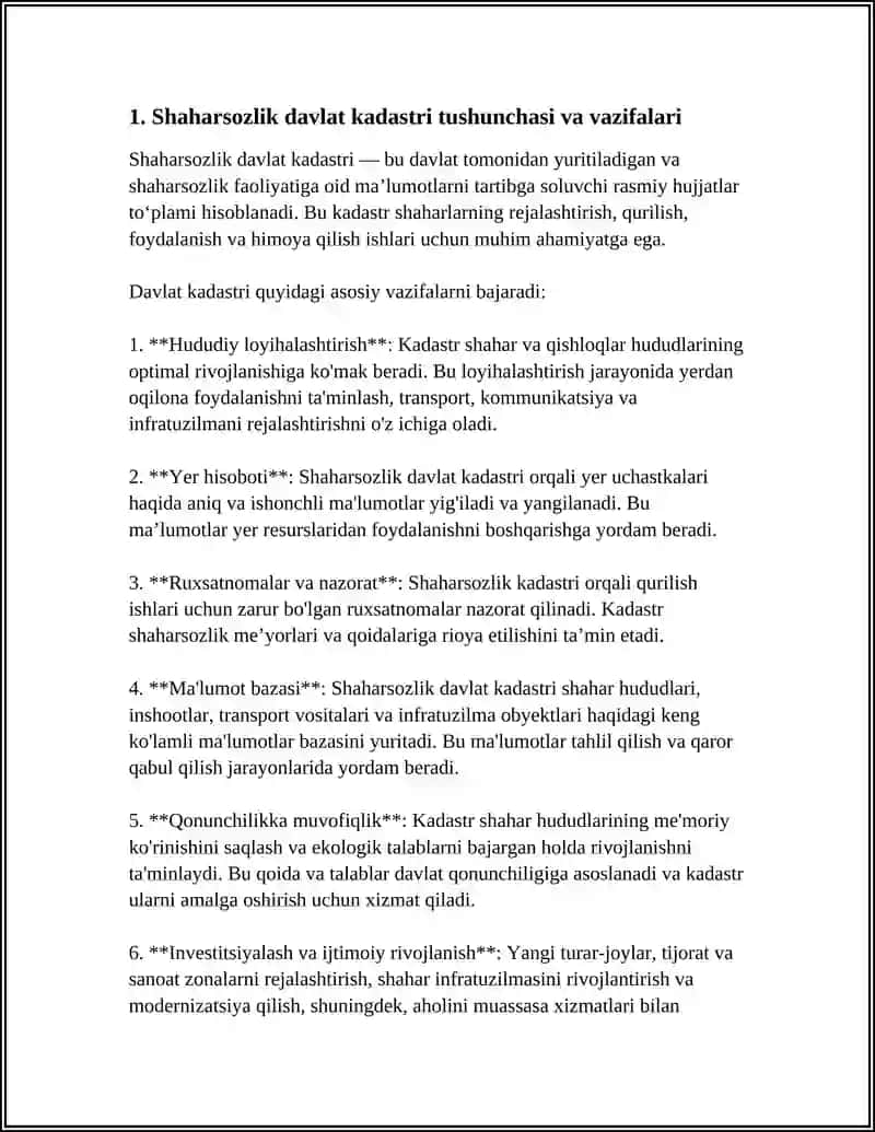 SHAHARSOZLIK DAVLAT KADASTRI 4