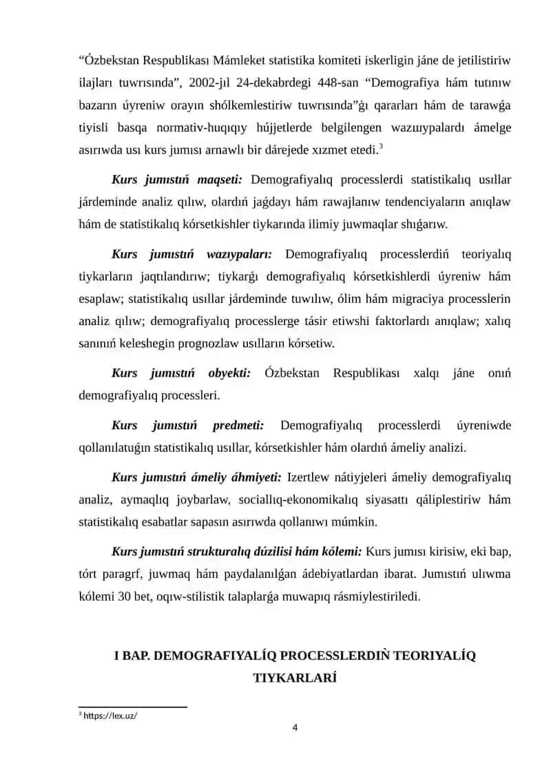 Demografiyalıq proceslerdi úyreniwde statistikalıq usıllardan paydalanıw 4