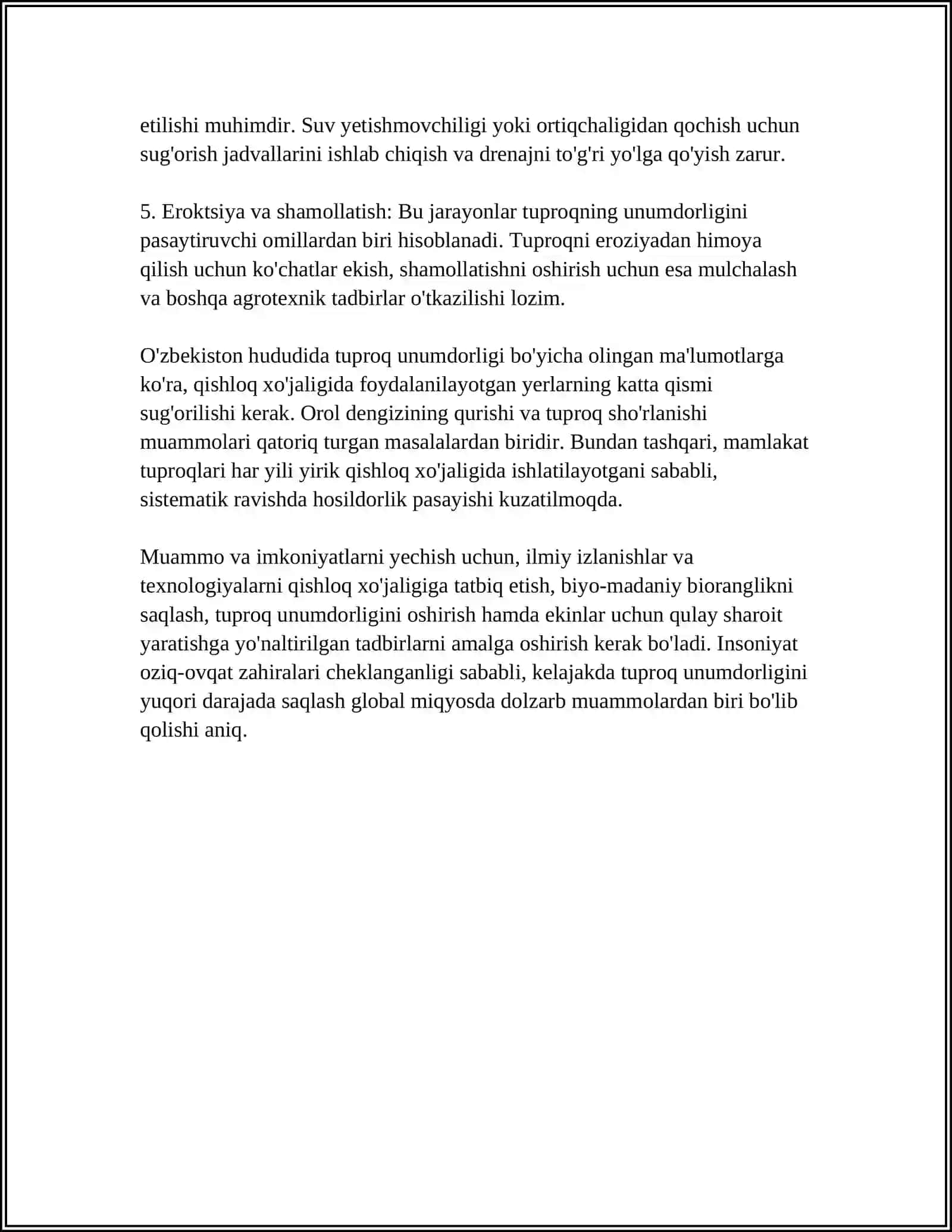 MUSTAQIL ISH Mavzu: TUPROQ SIFATI VA OZIQ-OVQAT XAVFSIZLIGI 4