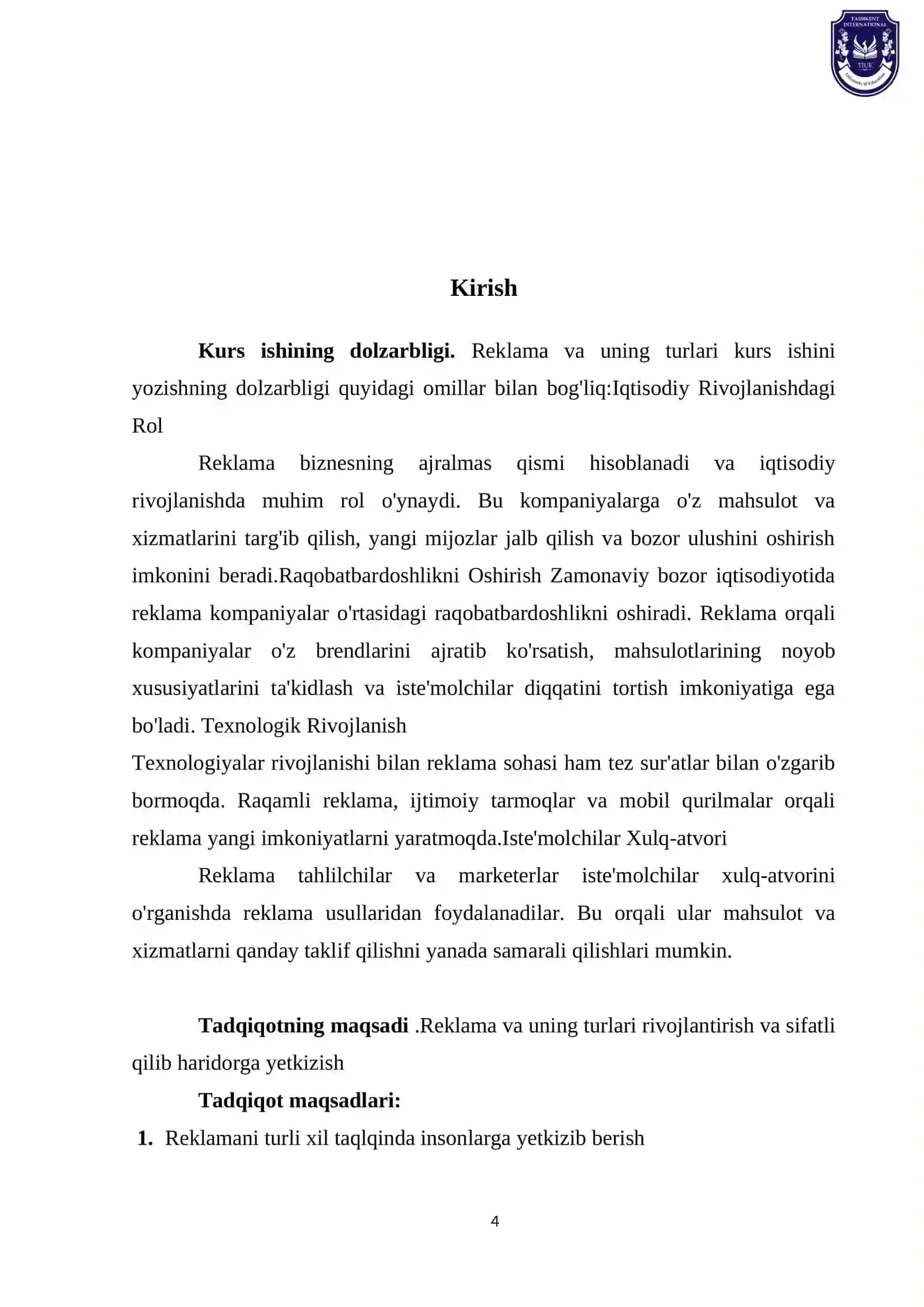 BOSHQARUVCHI MARKETING FANIDAN KURS LOYIHASI 4