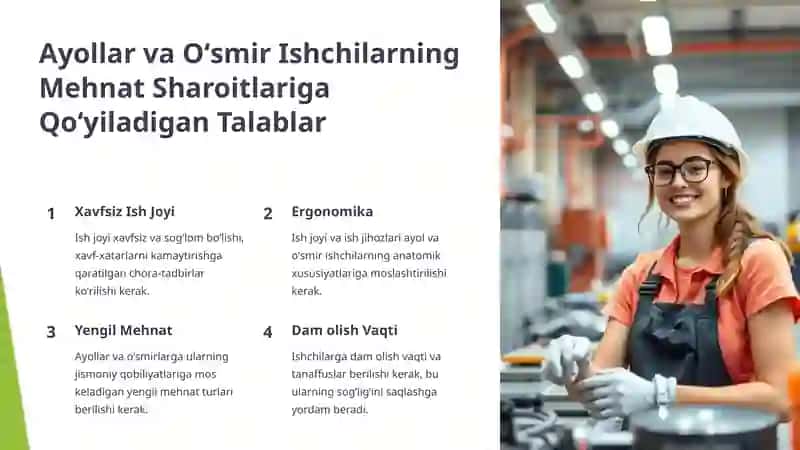 Ayollar va O’smirlarning Mehnat Faoliyatidagi o’ziga Xos Xususiyatlar 4