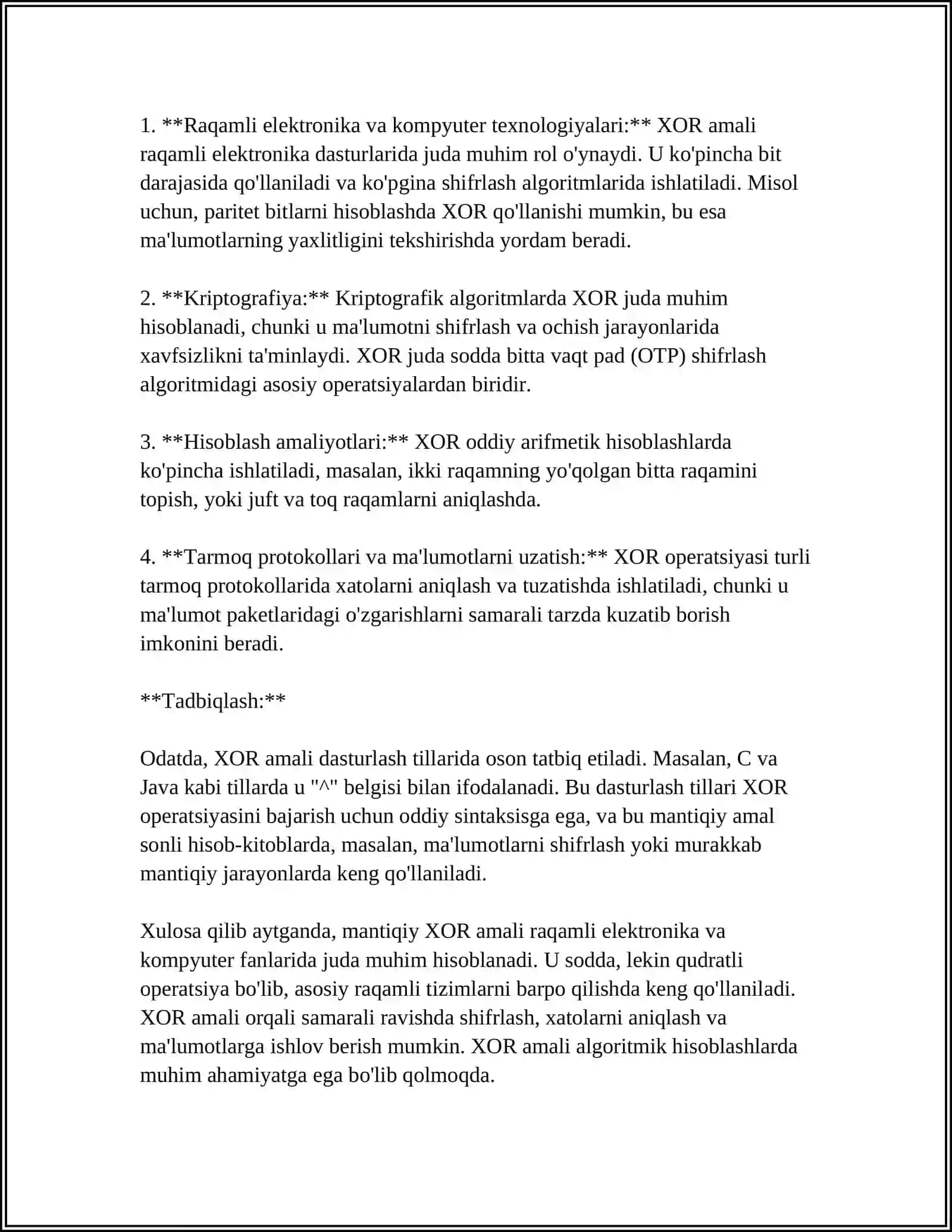 MANTIQIY XOR AMALI VA UNING KRIPTOGRAFIYA SOHASIDAGI QO'LLANILISHI 4