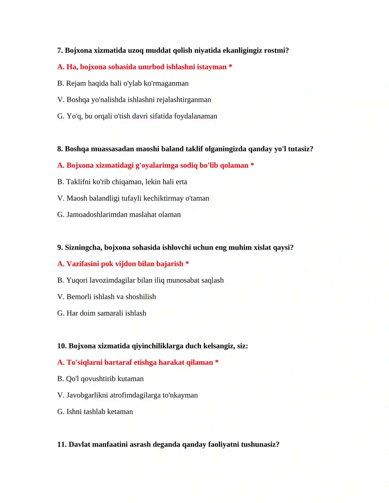 BOJXONA XIZMATIGA ISHGA KIRISH IMTIHONGA TAYYORLANISH - TEST SAVOLLARI 4