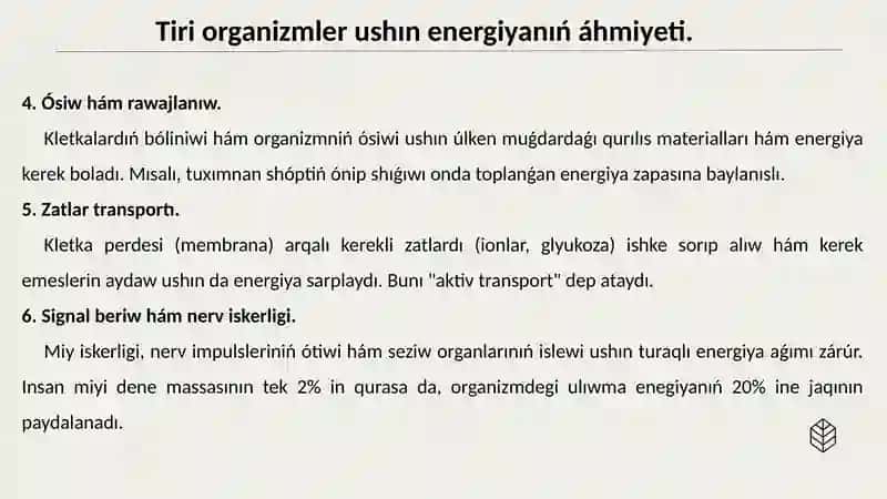 Haywanlar ham osimliklerde energiya payda boliwi 4