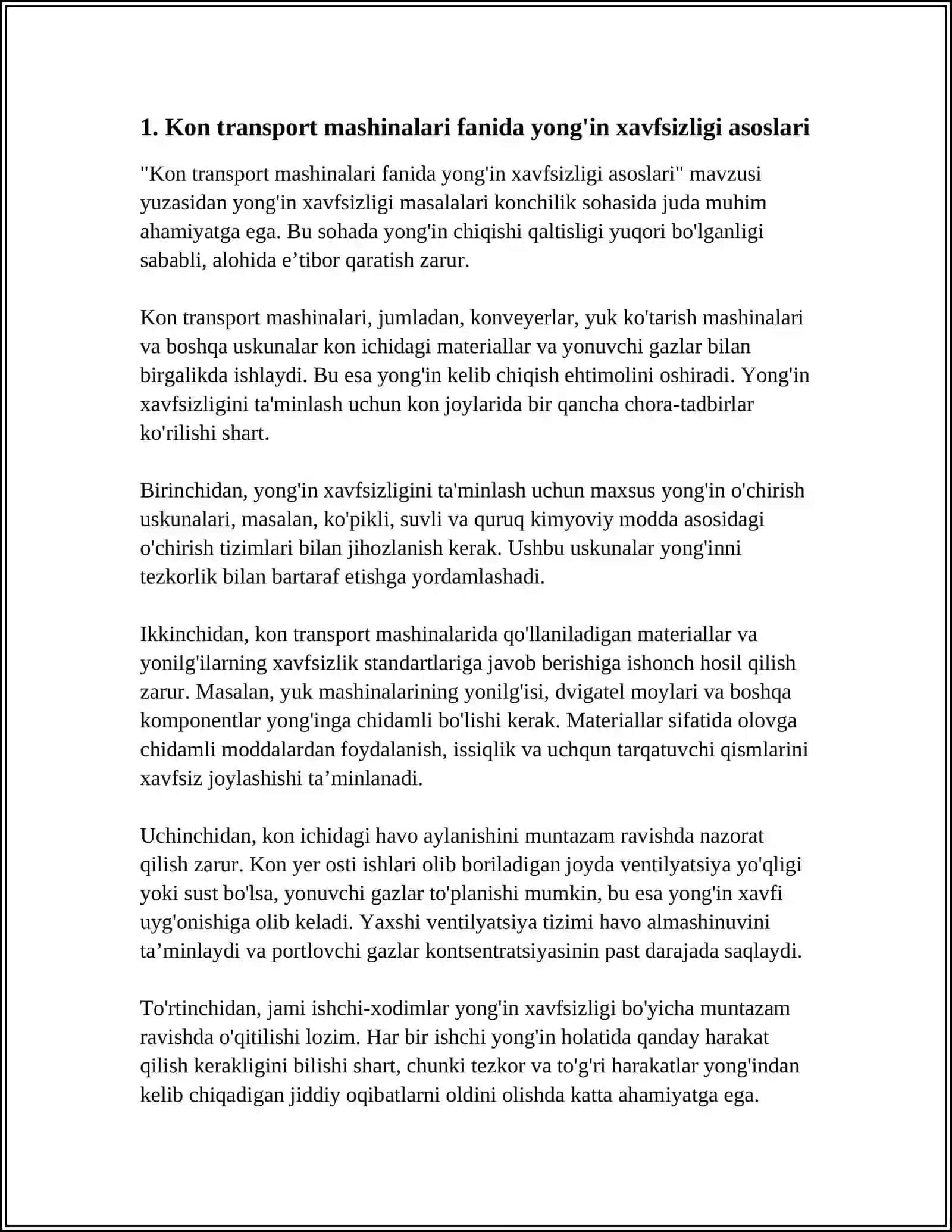 Kon transport mashinalari fanida yong'in xavfsizligi asoslari 4