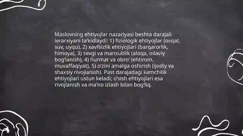 Extiyoj faollikni yuzaga keltiruvchi turtki sifatidava extiyojni o’rganishmetodlari 4