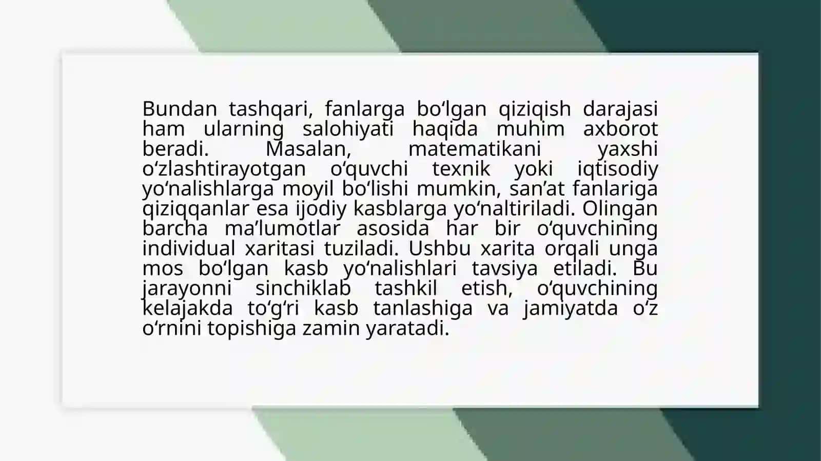 Oʻquvchilarnikasb-hunargayoʻnaltirish,ota-onalarbilanishlashboʻyichayoʻlxaritasi 4