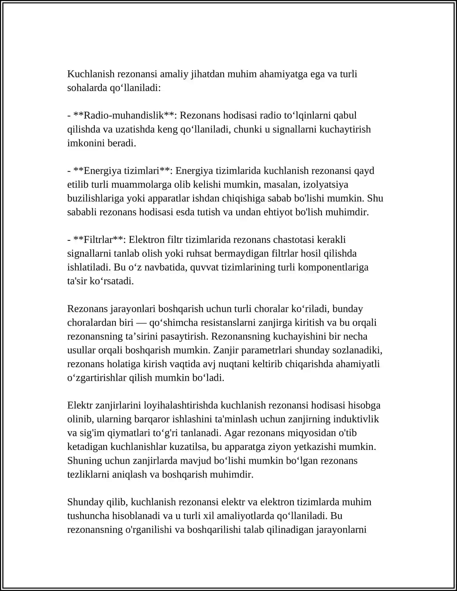Kuchlanish rezonansi va ularning radiotexnikada qo'llanilishi 4