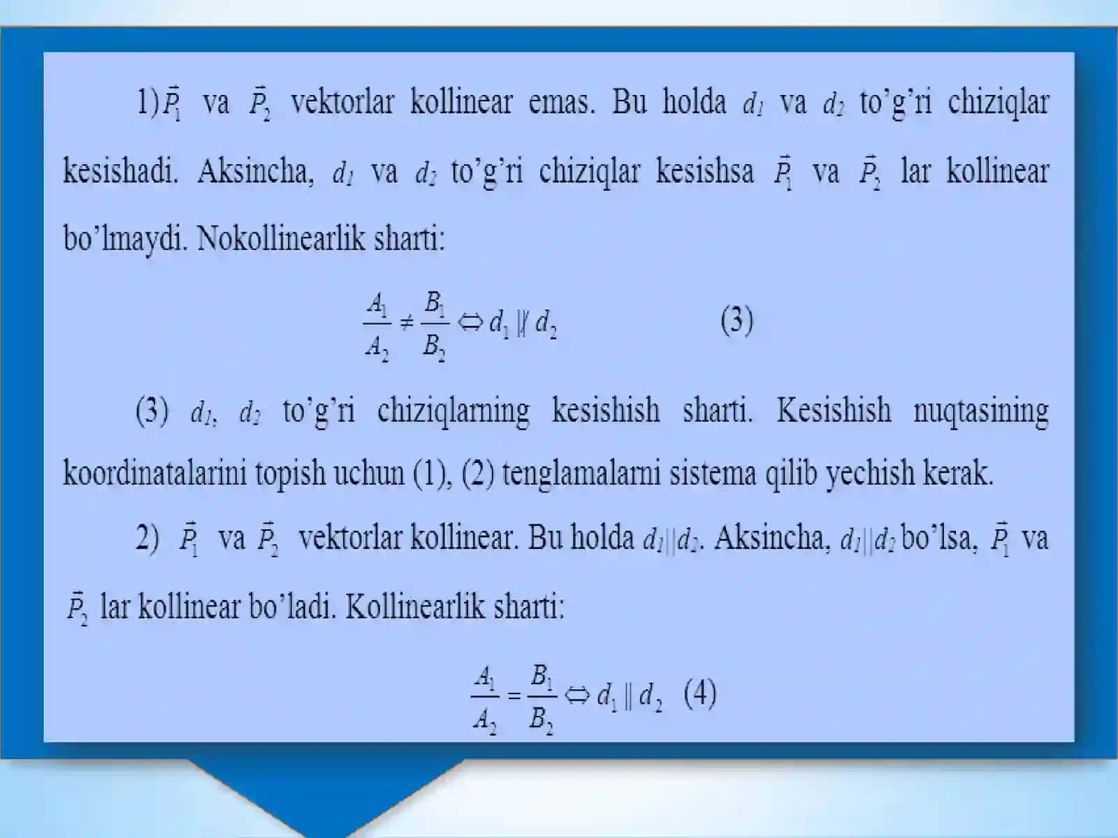 Tekislikdagi to’g’ri chiziqning o’zaro vaziyatlari 4