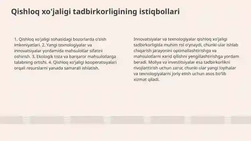 Qishloq xo'jaligida tadbirkorlikning o'rni va istiqbollari 4