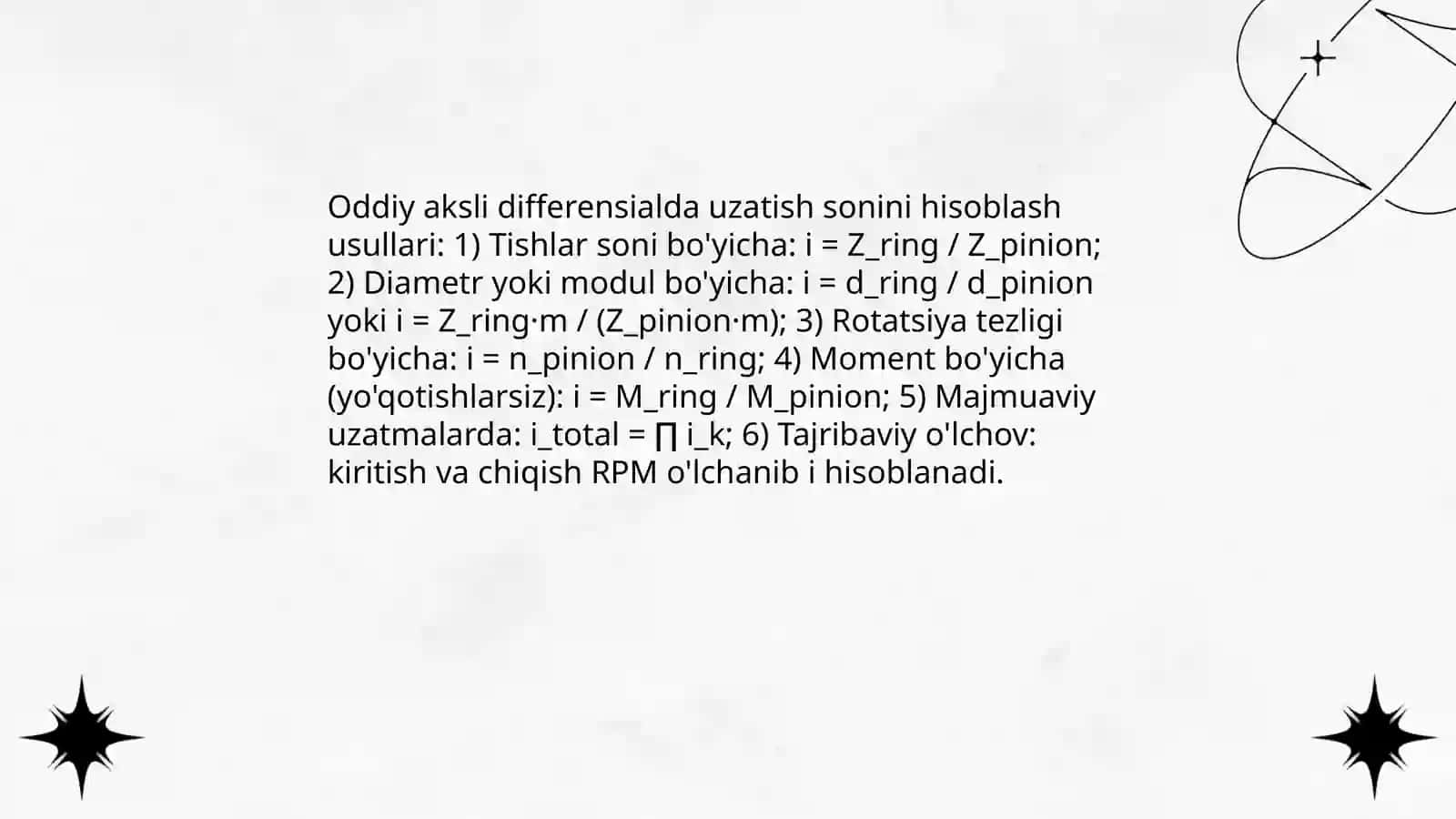 Differensial mexanizmlarni uzatish sonlarini aniqlash 4