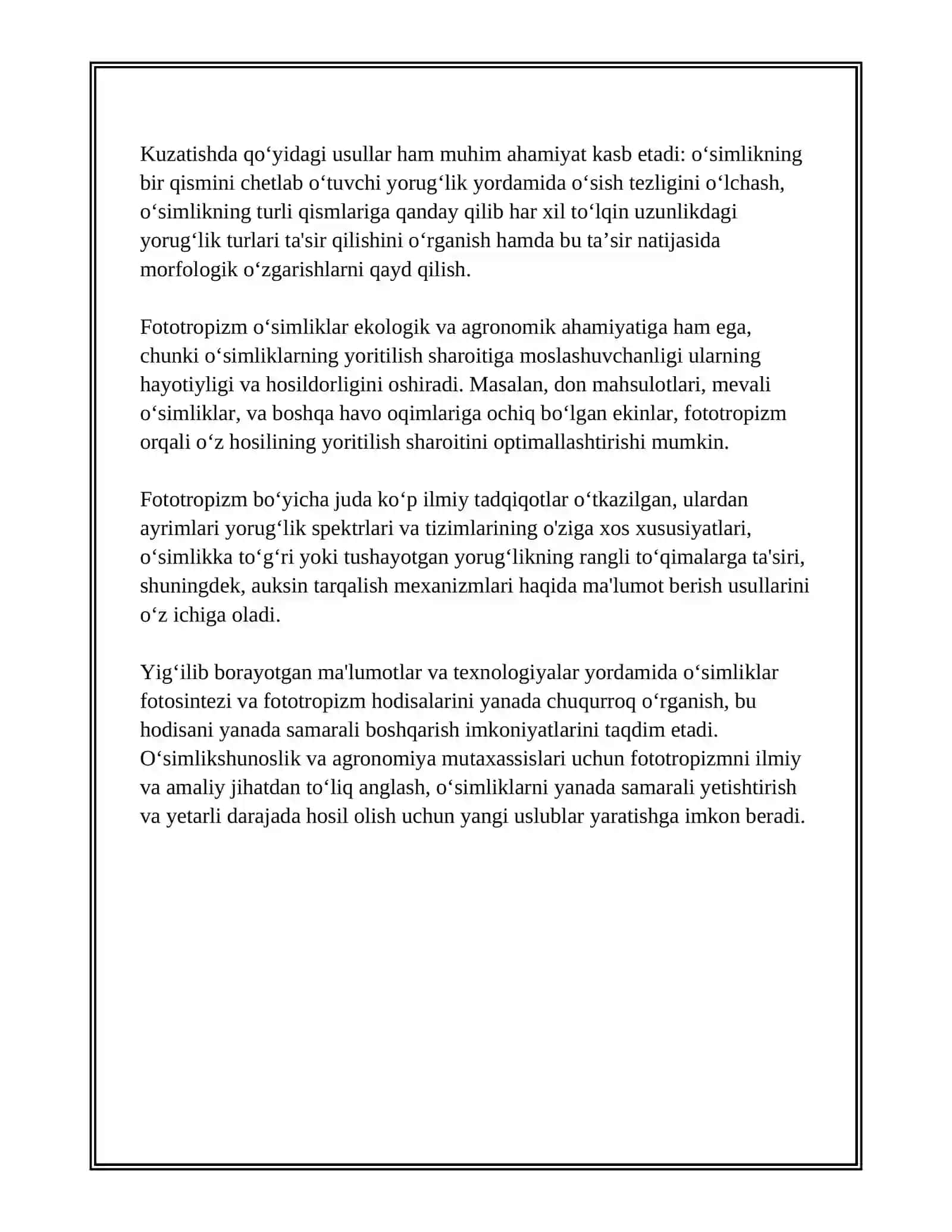 O‘SIMLIKLARDA FOTOTROPIZM, FOTONASTIYA VA GEOTROPIZM HODISALARINI KUZATISH 4