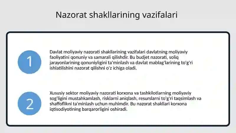 G'aznachilikda moliyaviy nazoratni tashkil etish shakllari 4