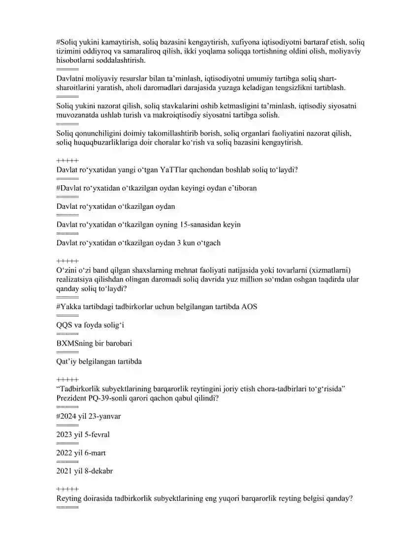 “Soliq siyosati” fanidan tuzilgan test savollari va javoblari 4
