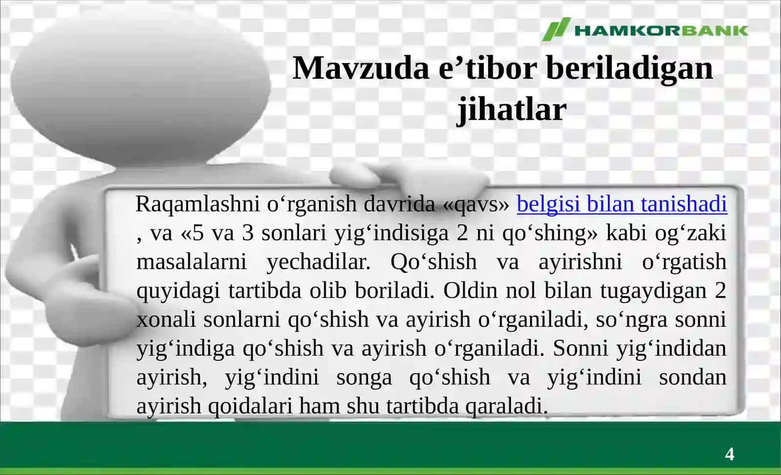 100 ICHIDA SONLARNI XONALAB O’TIB QO’SHISH VA AYIRISH 4