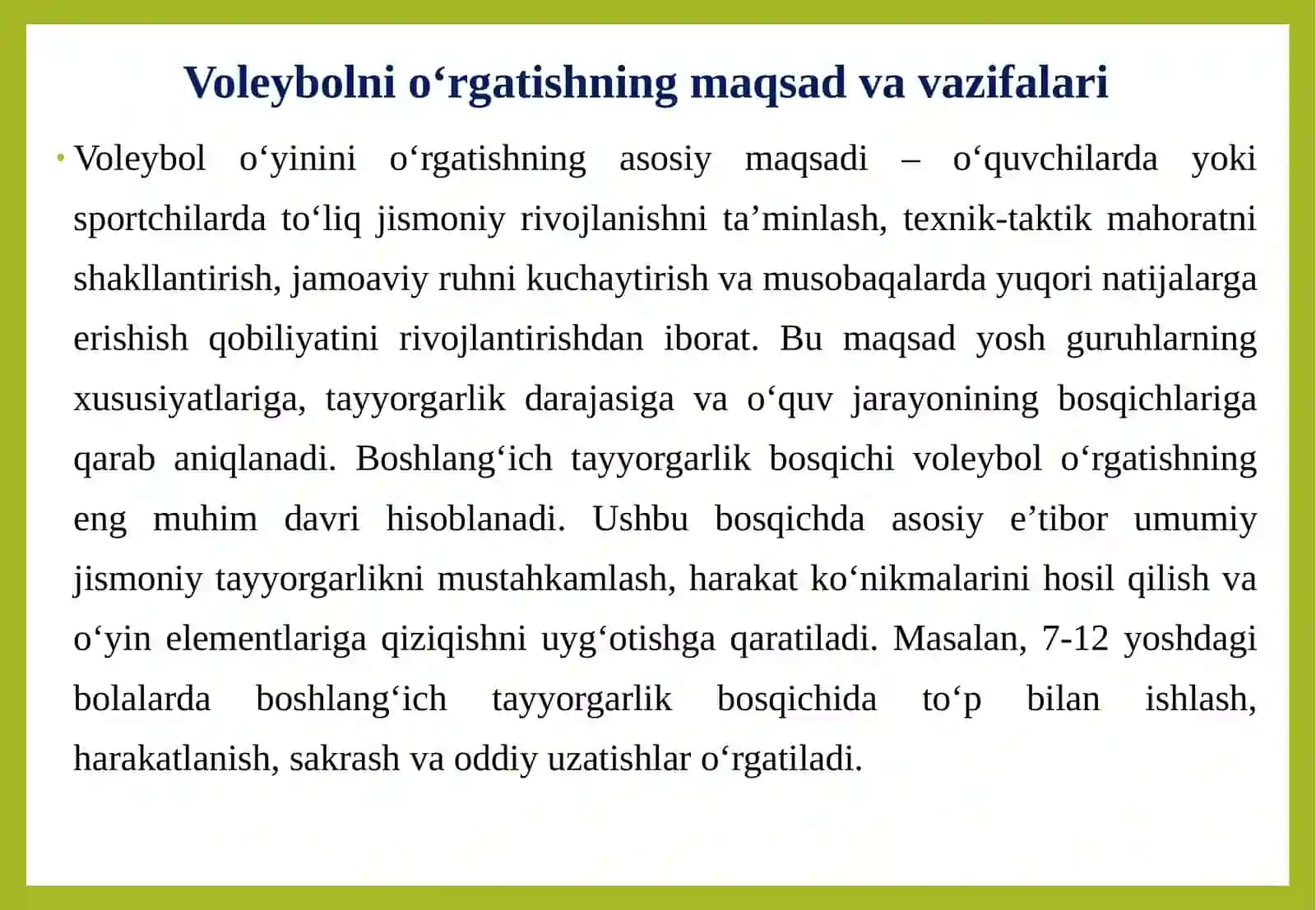 Voleybolo‘yini o‘rgatish vositalari va mashg‘ulotlari 4