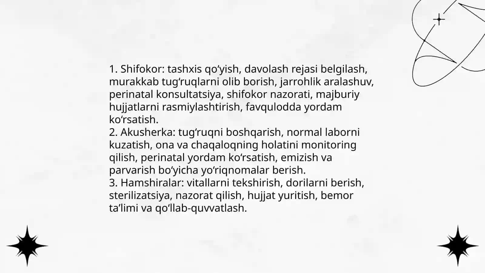 Akusherlik-ginekologiya statsionarining tashkil etilishi va tuzilishi. Ayol jinsiy a'zolarining klinik anatomiyasi. Tug'ruq yo’llari, homila tug'ruq obyekti sifatida 4