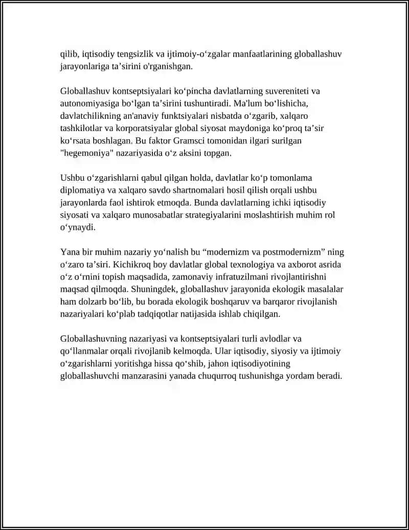 JAHON IQTISODIYOTI GLOBALLASHUVI TO’G’RISIDAGI ILMIY KONSEPSIYALARNINIG ASOSIY YO’NALISHLARI 4