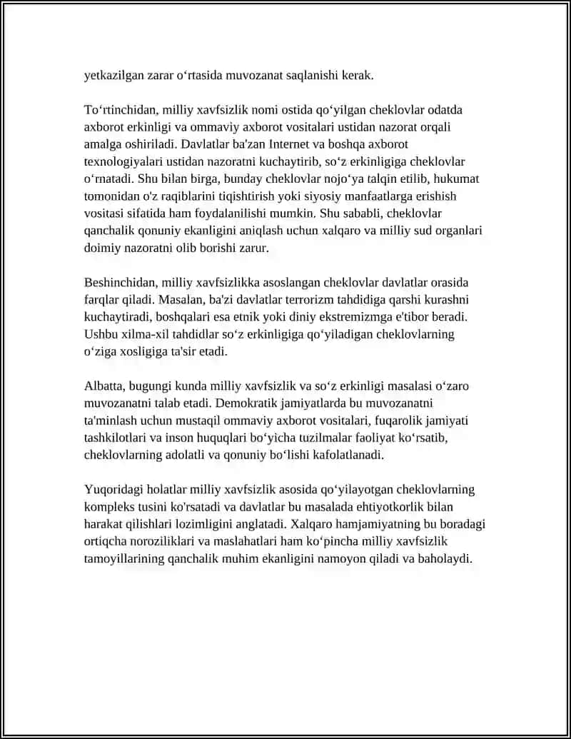 INSONING SOʻZ VA FIKRLASH ERKINLIGU HUQUQINI ISTISNO QILUVCHI HOLATLAR 4