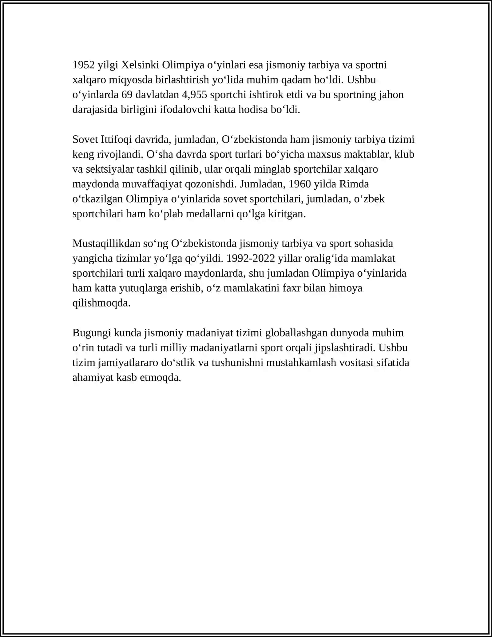 OʼZBEKISTON RESPUBLIKASIDA JISMONIY MADANIYAT TIZIMINI RIVOJLANISHINING UMUMIY TASNIFI 4